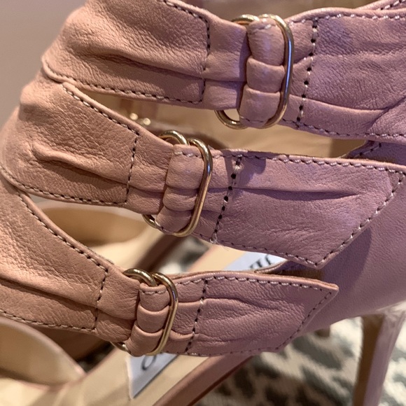 HOST PIC RARE JIMMY CHOO OYSTER POWDER PINK LEATHER PLATFORM SANDALS SIZE US 8 - Picture 7 of 12